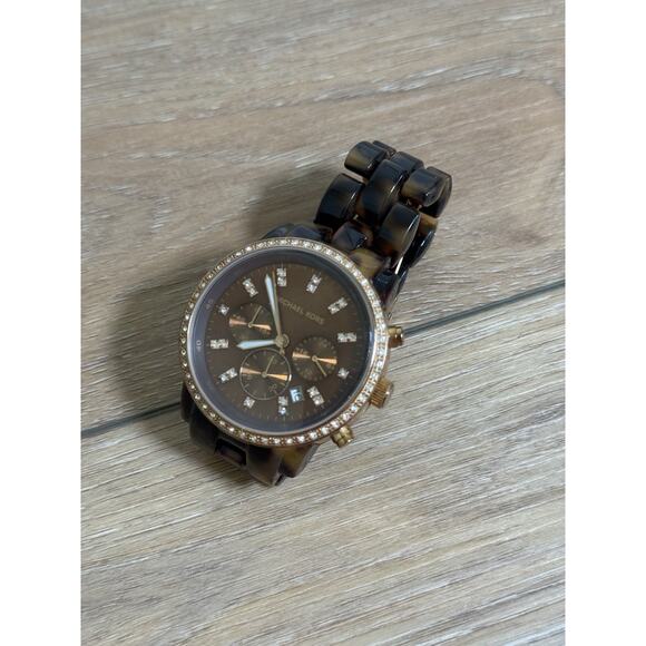 Michael Kors MK5366 Tortoise Resin Chronograph Rose Gold Women’s Watch 6.25” main image 10